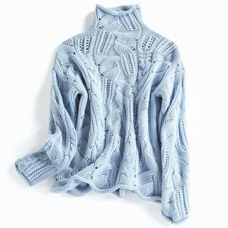Wavy Cable Knit Turtleneck Sweater