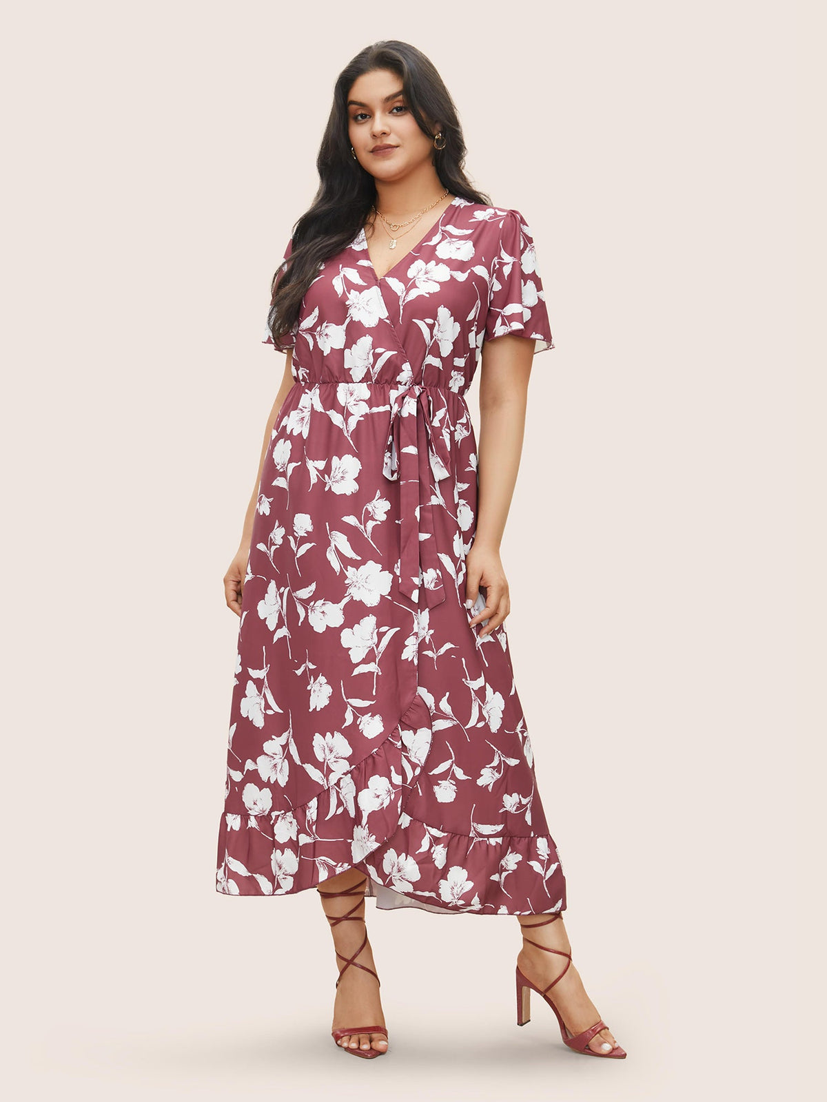 Ruffled Wrap Knit Dress
