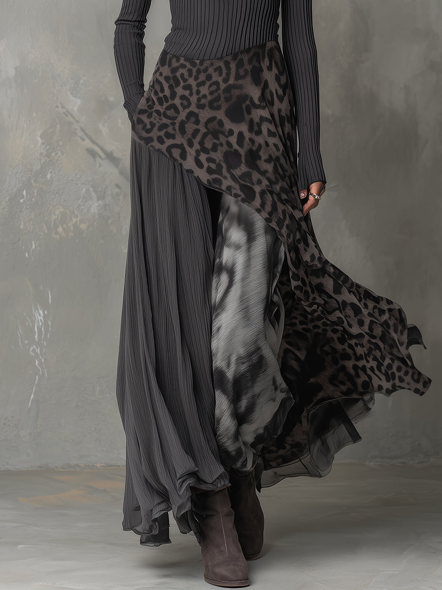 Long Bohemian Leopard Print Wrap Dress