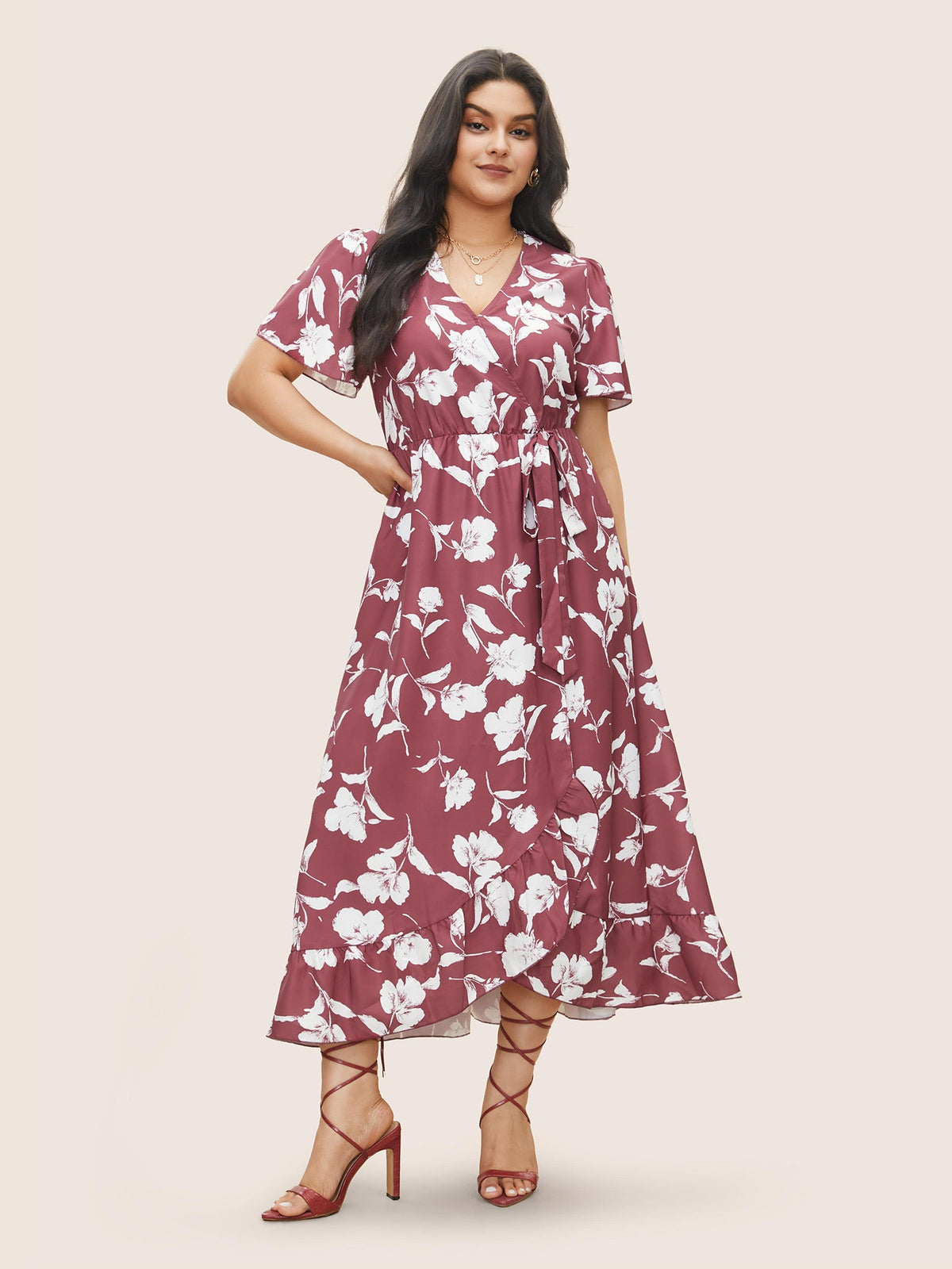 Ruffled Wrap Knit Dress