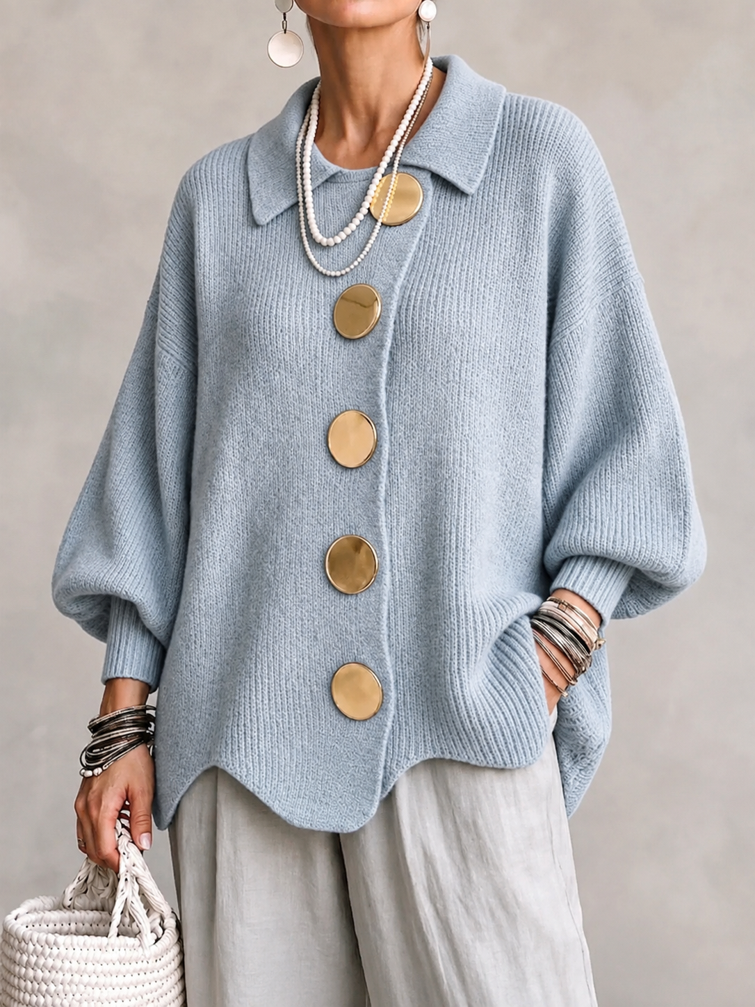 Chunky Collared Button Cardigan