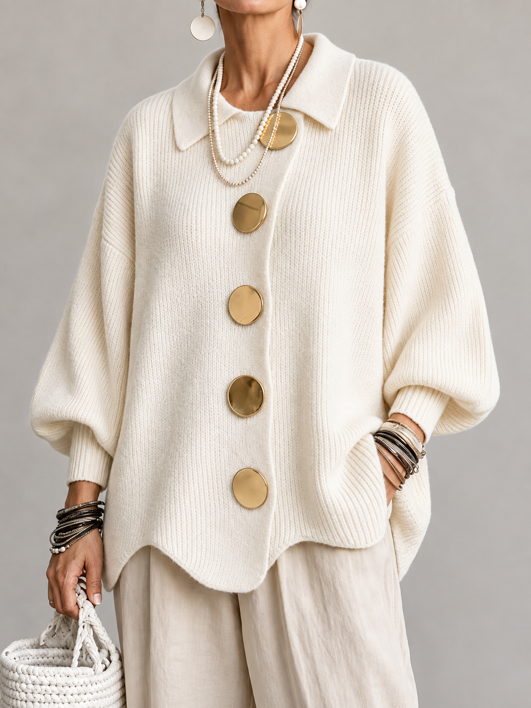 Chunky Collared Button Cardigan