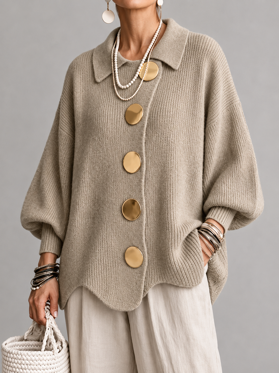 Chunky Collared Button Cardigan