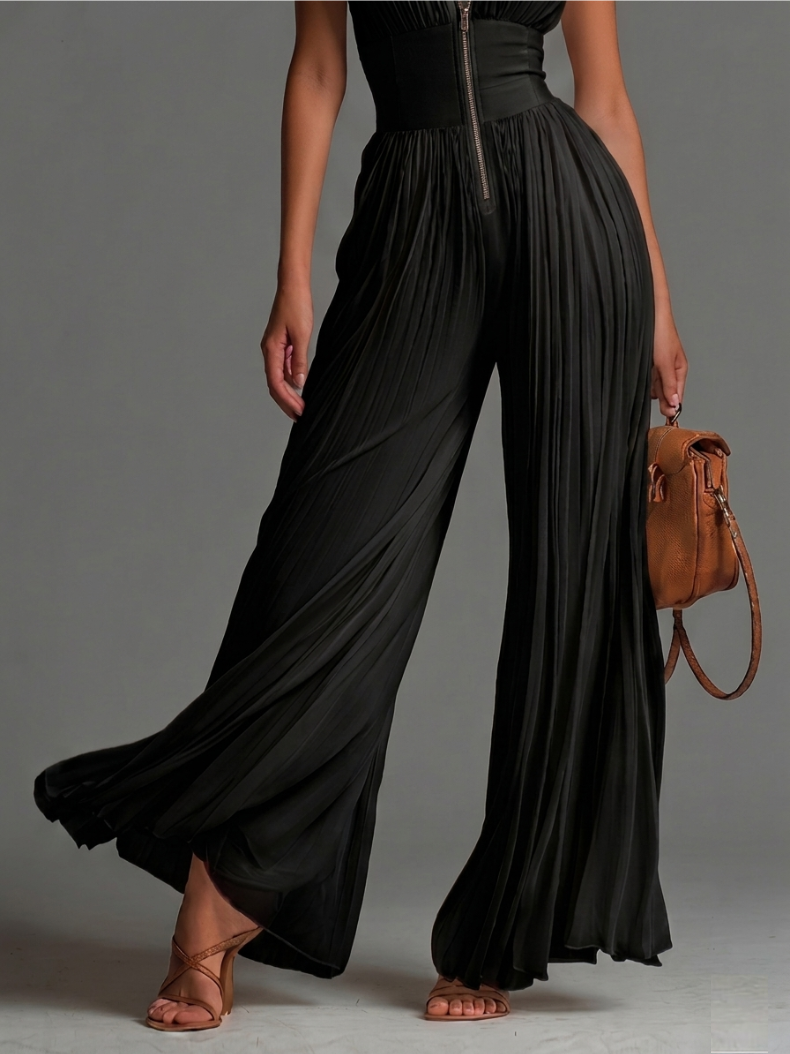 Zsofia Set – Black Pleated Chiffon Set