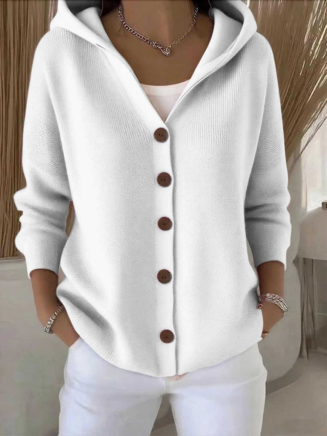 Jane | Hooded Button-Up Knit Cardigan