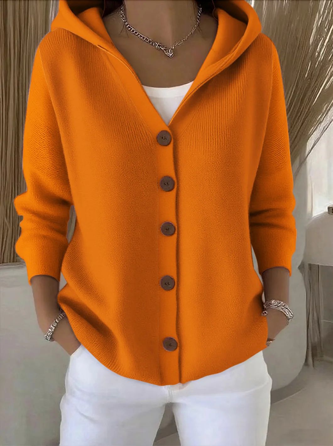 Jane | Hooded Button-Up Knit Cardigan