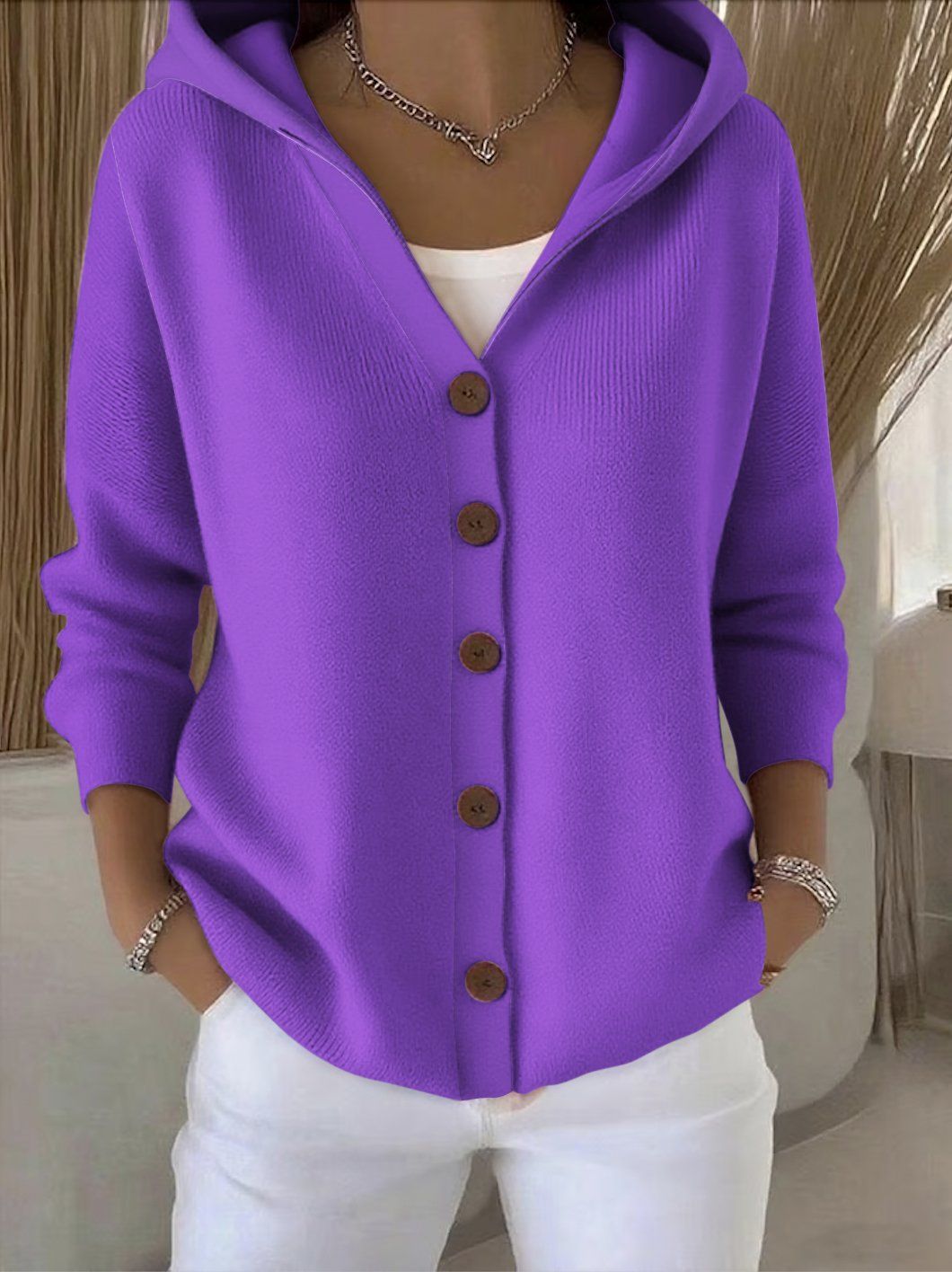 Jane | Hooded Button-Up Knit Cardigan