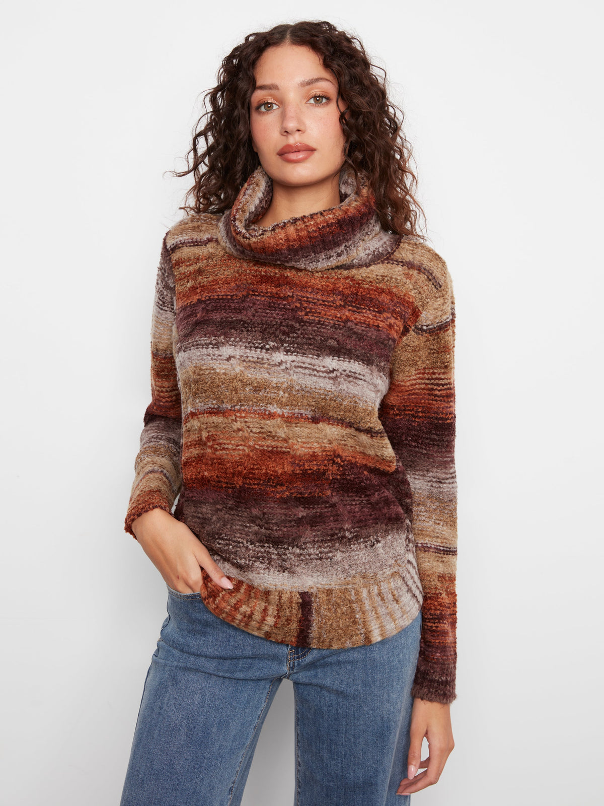 Cowl Neck Cable Knit Sweater