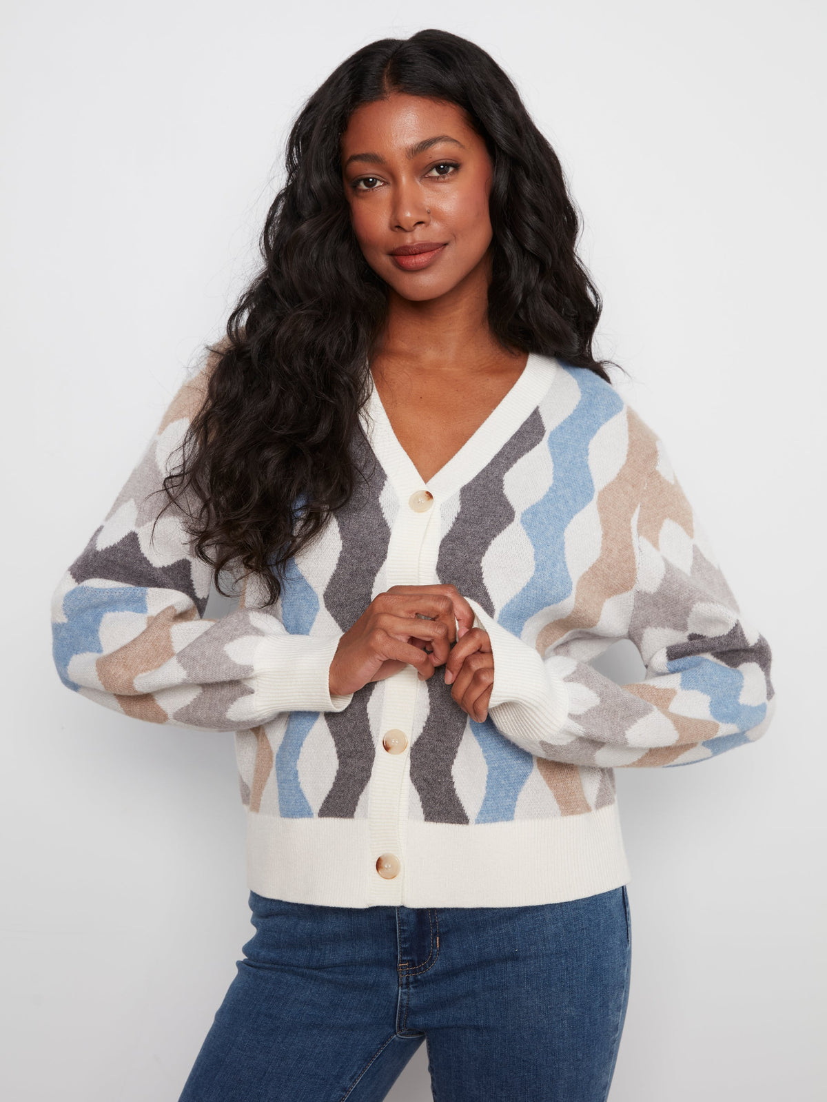 Serpentine Wavy Lines Jacquard Knit Cardigan
