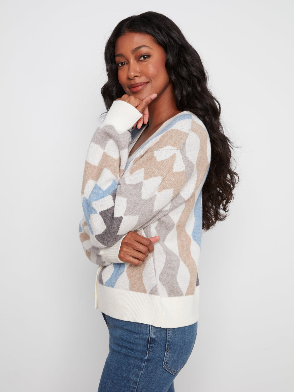 Serpentine Wavy Lines Jacquard Knit Cardigan
