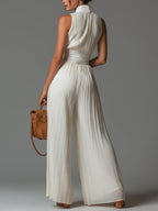 Zsofia Jumpsuit – White Pleated Chiffon