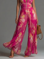 Zsofia Jumpsuit – Fuchsia Floral Pleated Chiffon