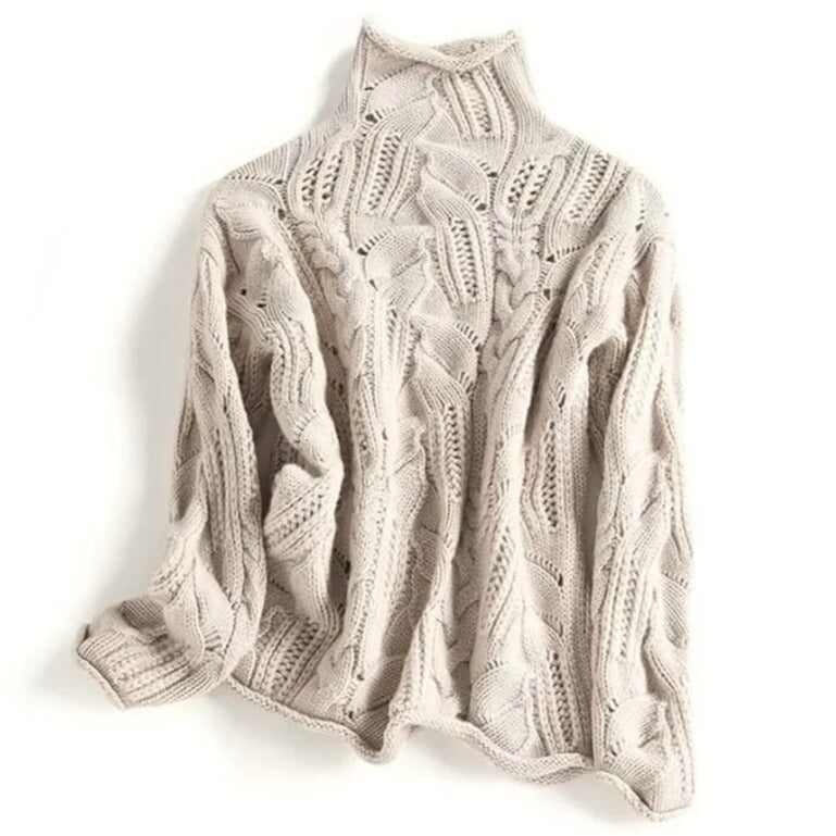 Wavy Cable Knit Turtleneck Sweater
